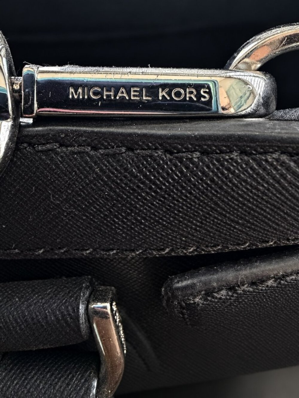 Michael Kors Black Textured Tote Satchel with MK Charm & Shoulder Strap - Picture 4 of 6